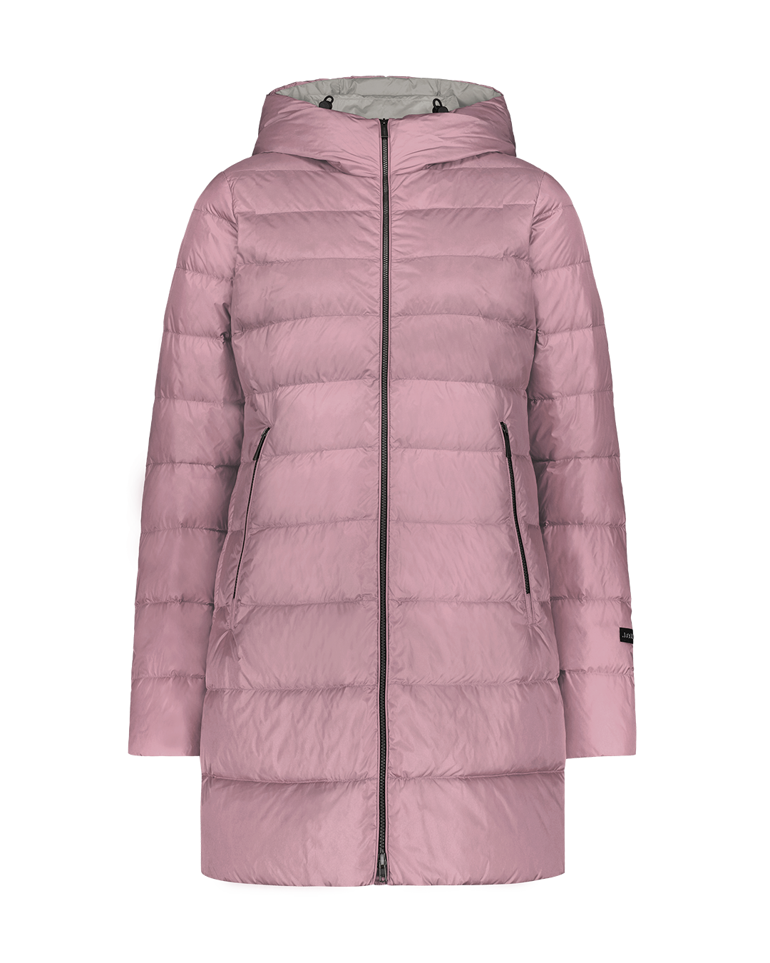 Pink light down coat with a hood