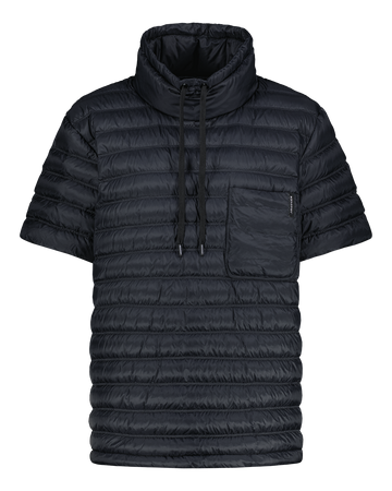 Black down shirt with short sleeves on a white background