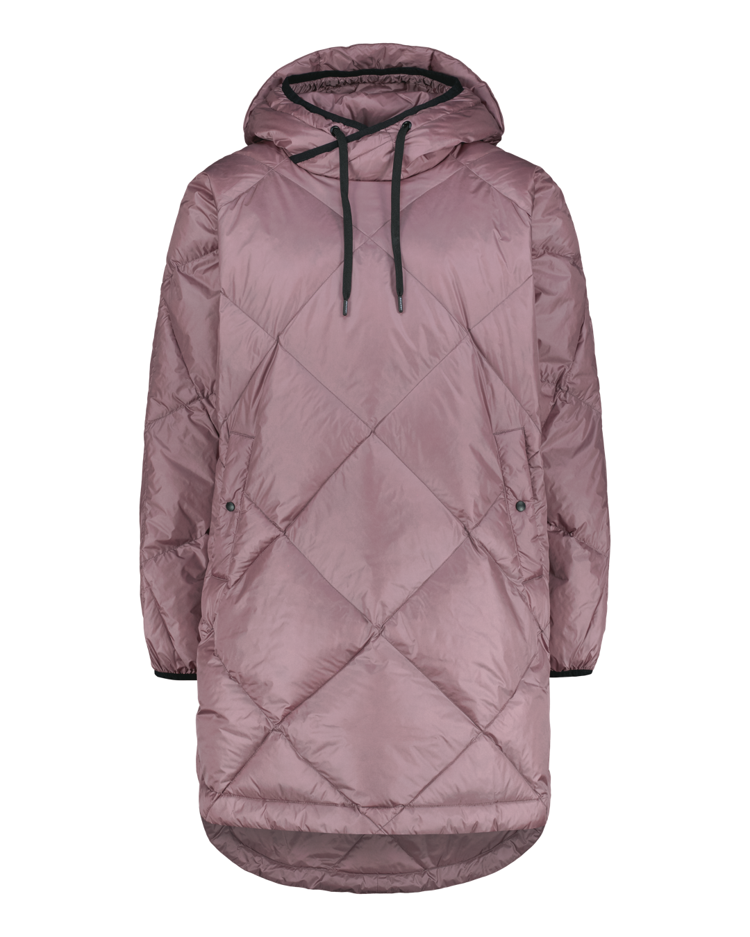 Pink quilted down anorak with a hood