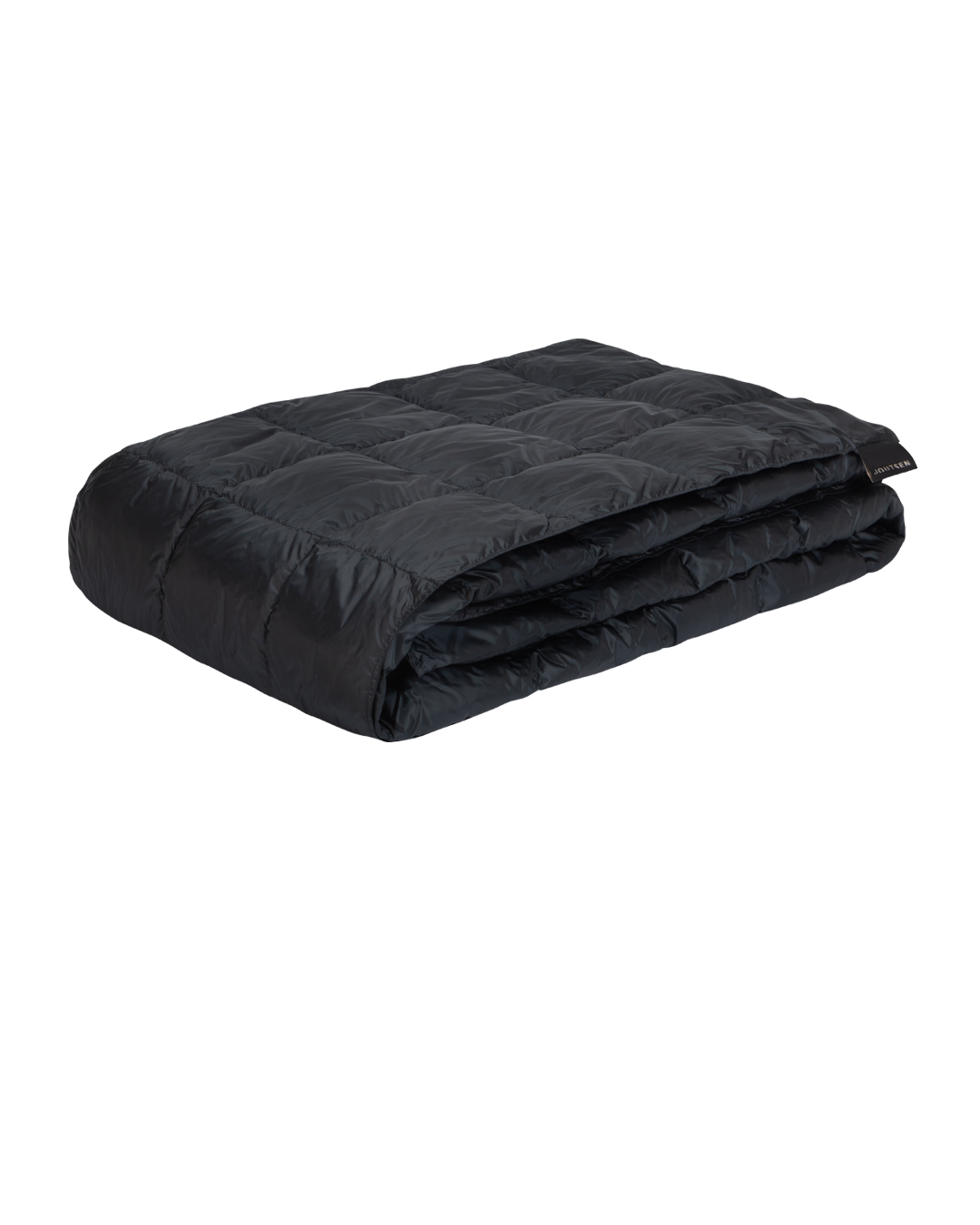 Folded black (color: Licorice) Kulkuri down blanket.