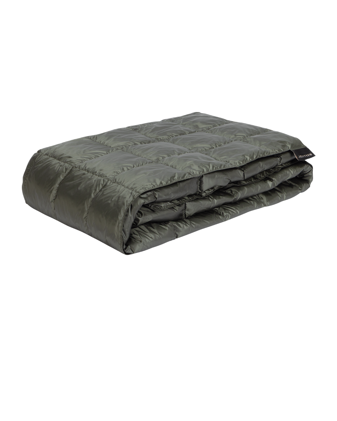 Folded dark green (color: Rosemary) Kulkuri down blanket.