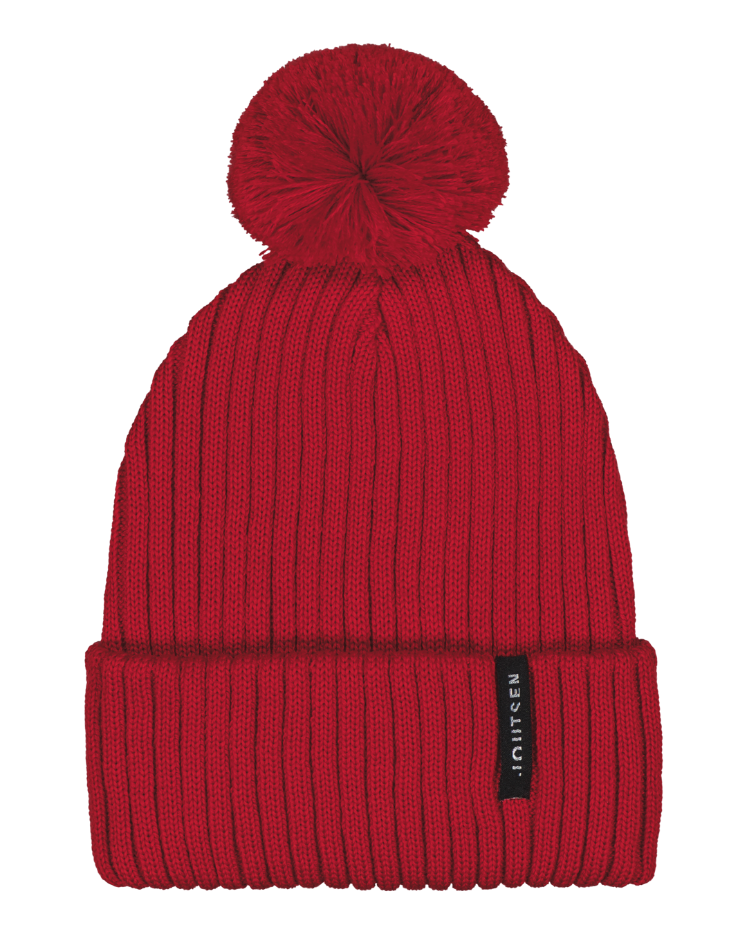 Red knit beanie with pom-pom 