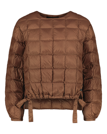 Brown down shirt with tied sleeves on a white background